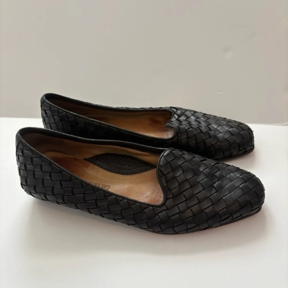 Robert Zur Black Woven Leather Flats - Picture 1 of 8